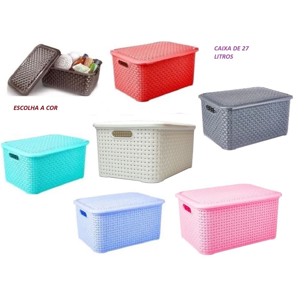 Caixa Rattan 27 litros Grande Multuso Color Organizador de Brinquedo Armario