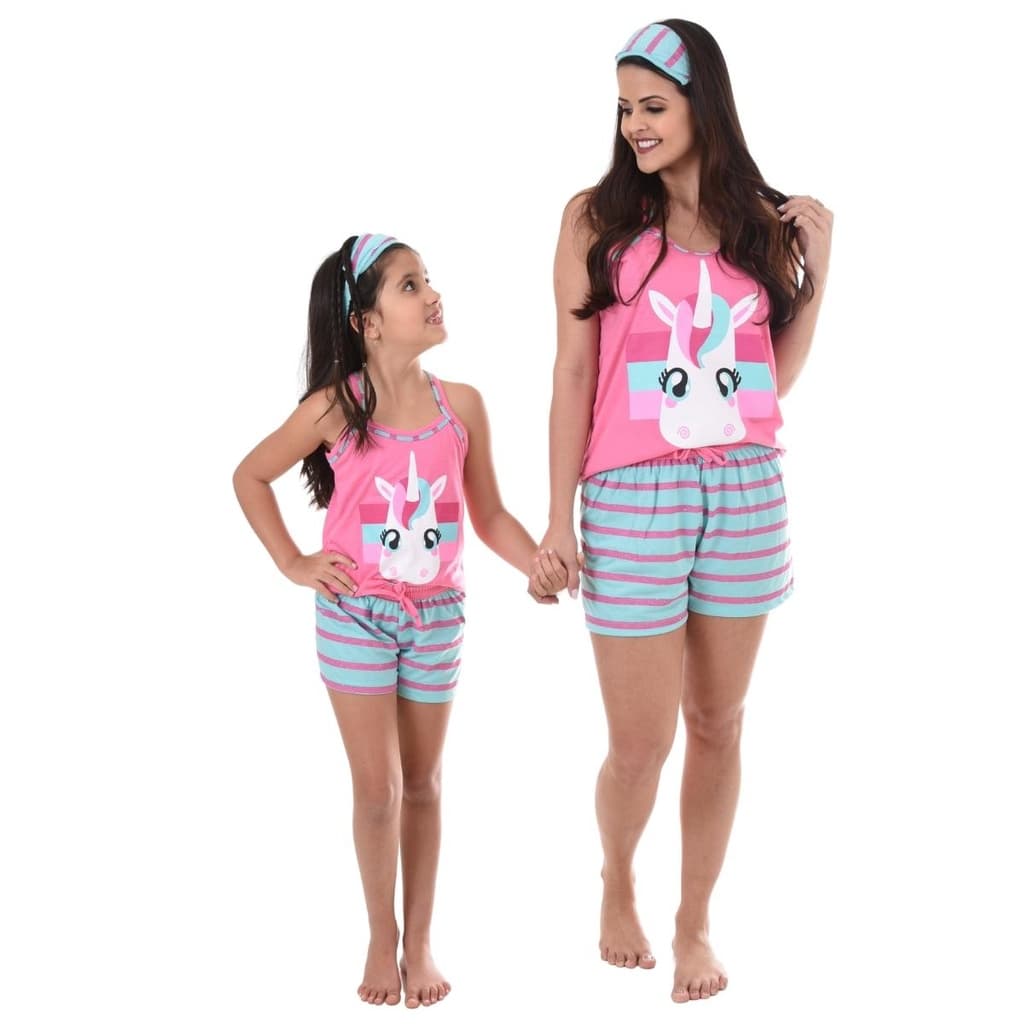 Kit 2 Unidades Pijama Feminino Sendo: 1 Infantil e 1 Adulto Mãe e Filha Unicórnio