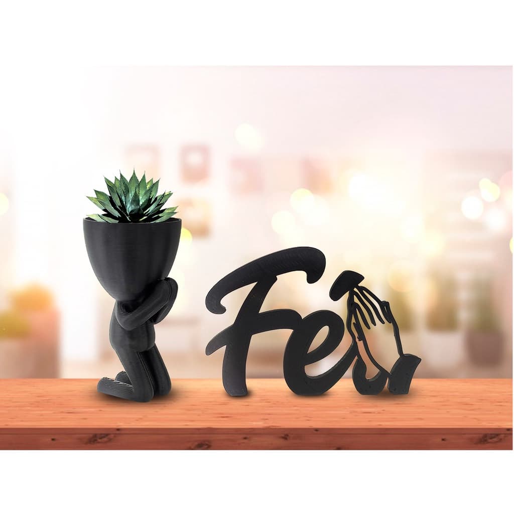 Vaso Decorativo + Letreiro Fé em 3D - Decoração Religiosa