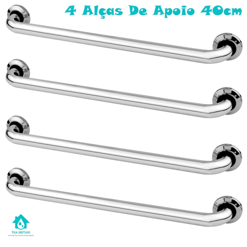 Kit 4 Alças Barras De Apoio 40cm Suporte Corrimão Alumínio Idoso Deficiente Pne