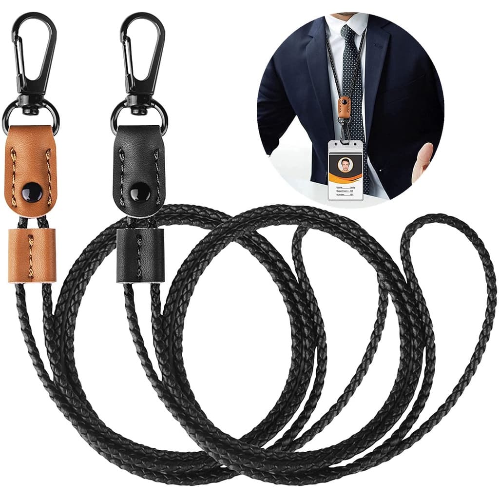 Cordão De Pescoço De 1 Pacote De Couro Trançado Crachá Longo Ajustável Para Cartão De Identificação De Trabalho De Equipe , Homem , Chave Celular ,