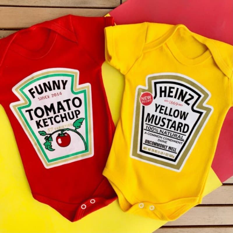 Body temático mesversário bebê gêmeos Ketchup e mostarda