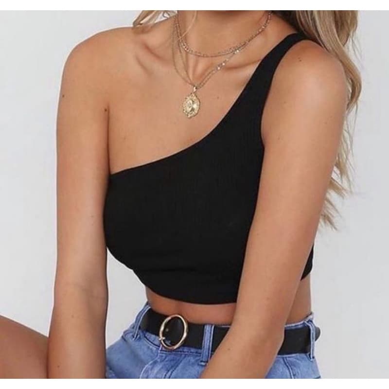 Top Uma Alça Cropped Uma Manga Só Blusinha Academia Ginástica Look Carnaval