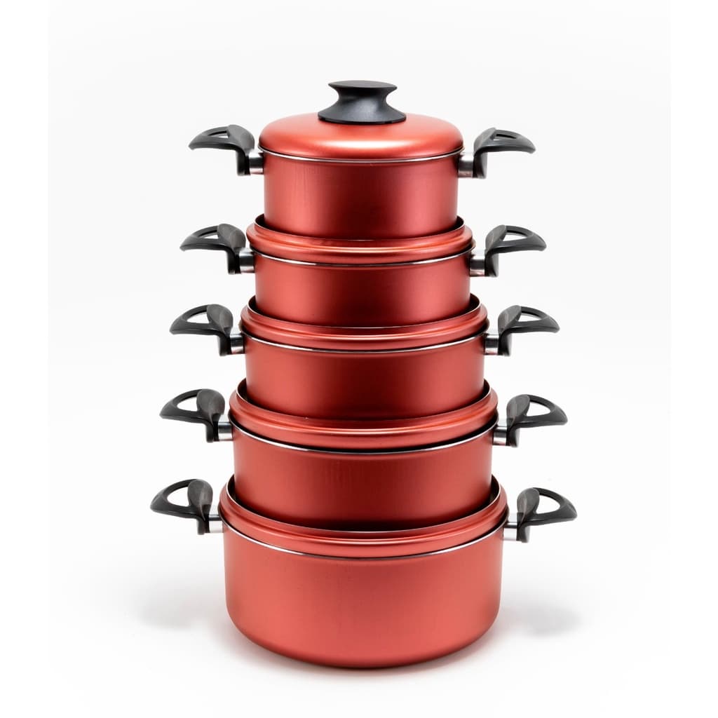 Jogo Conjunto de 5 Caçarolas 16 18 20 22 24 Alumínio Antiaderente Cereja com Bege - Kit Completo para Cozinha