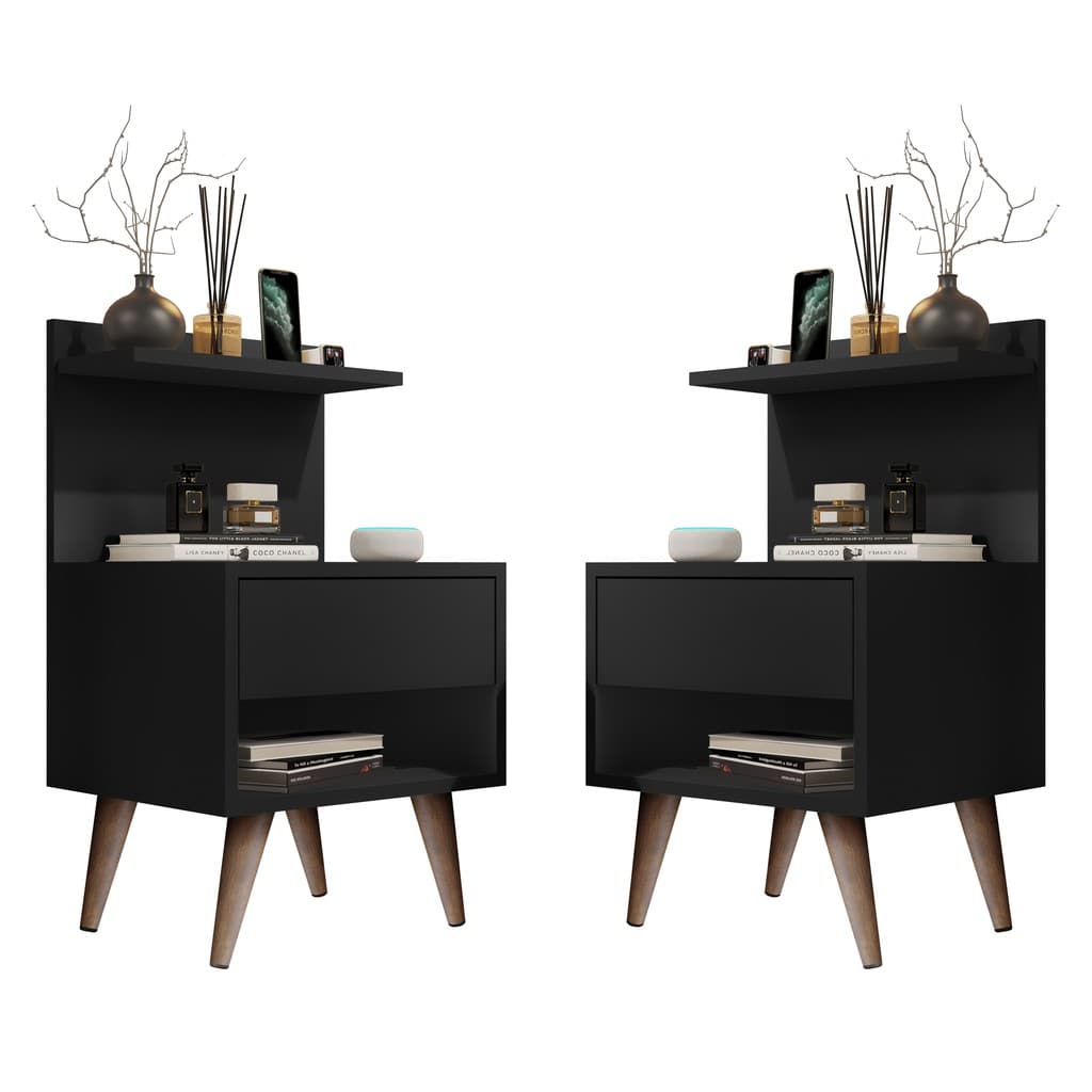 Conjunto de 2 Criados Mudos Sleep Com Pés Palito Cor Preto