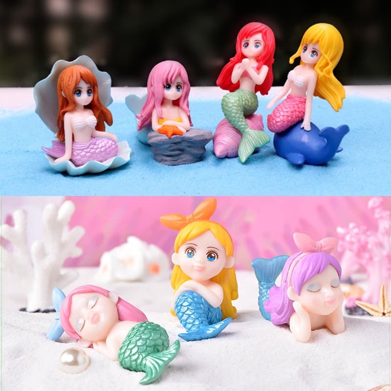 PVC Mini Fofo Sereia Meninas Jardim Miniatura Decoração Aquário Kawii Princesa Boneca Para Bolo De Festa De Peixe Ornamento