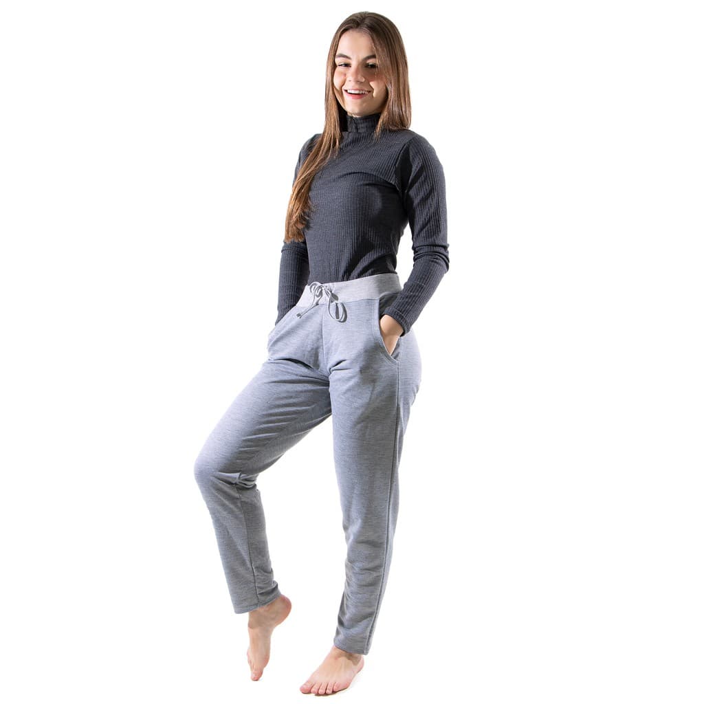 Calça Moletim Feminina Cintura Alta Confortável Casual Inverno Academia Básica