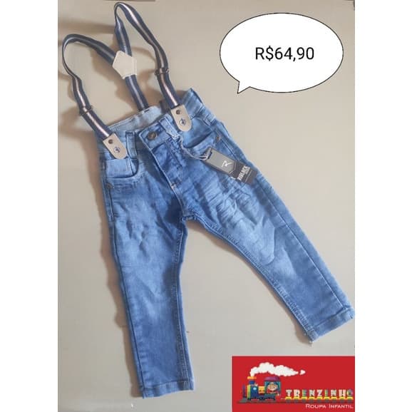 Calça jeans masculina c/ suspensório
