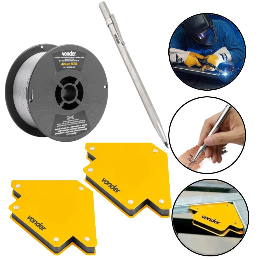 Arame Solda Mig Sem Gás 0,8mm com 2 Esquadro e 1 Riscador