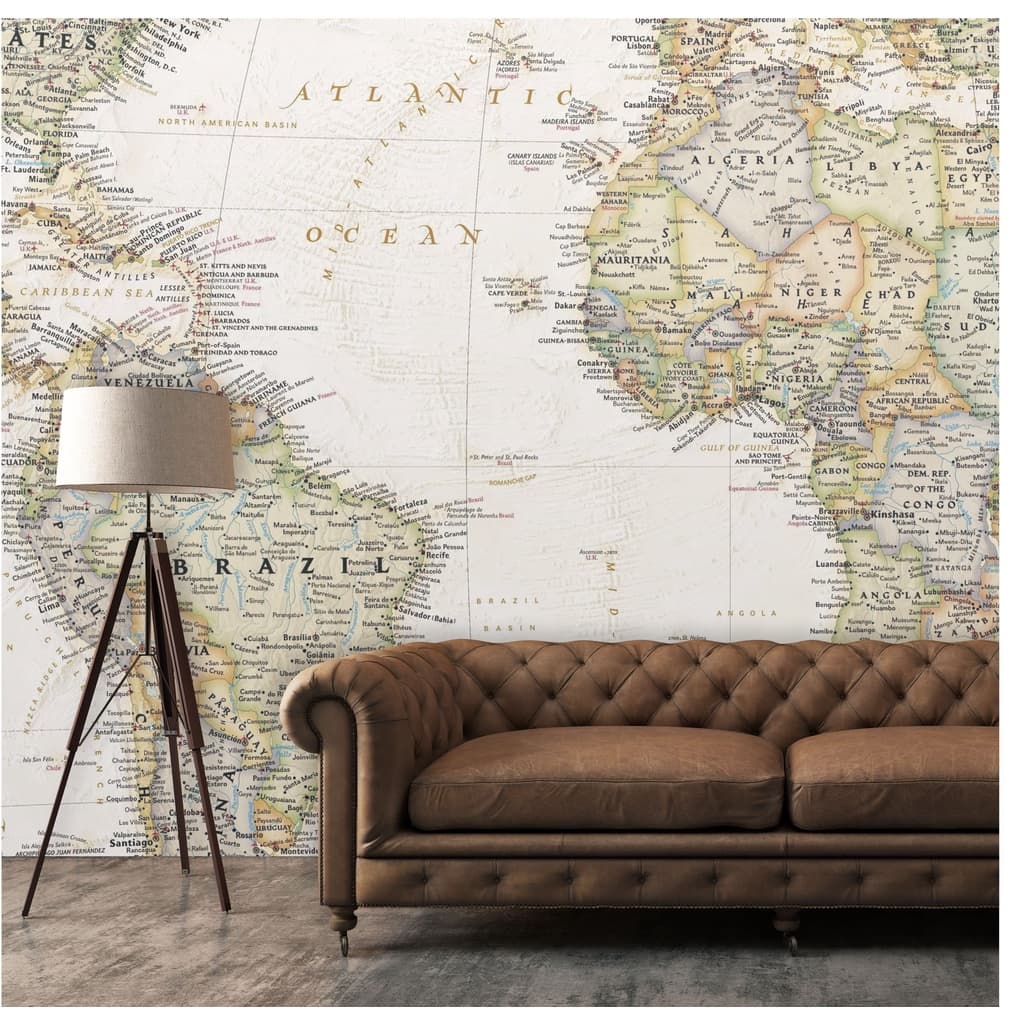 Adesivo Parede Decorativo Mapa Mundi E Brasil Painel Papel Parede Gigante GG04