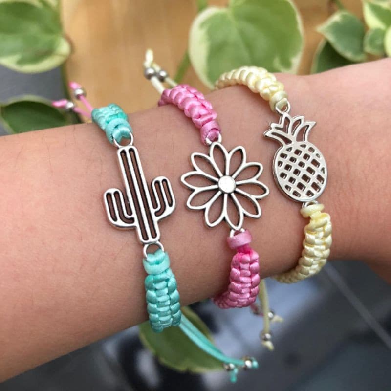 Pulseira Macramê Hippie Cacto Abacaxi Mandala