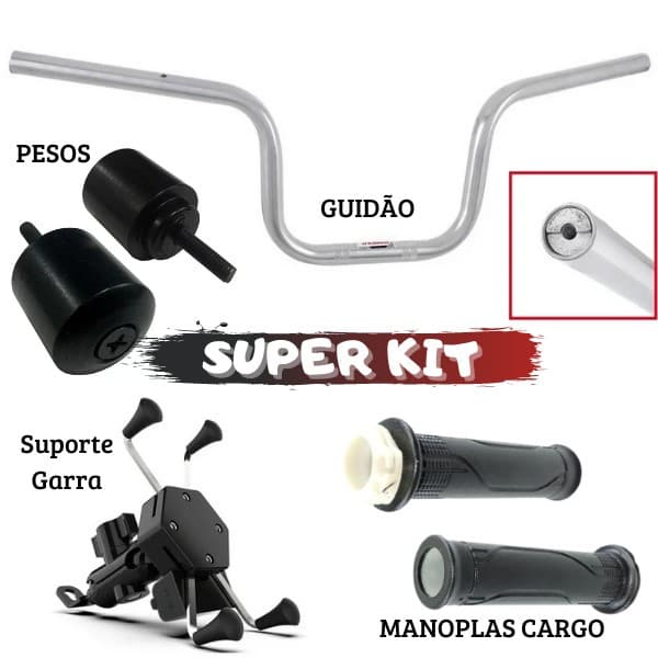 Guidão Cargo + Manopla Cargo + Peso Cromado + Suporte Celular (garra)