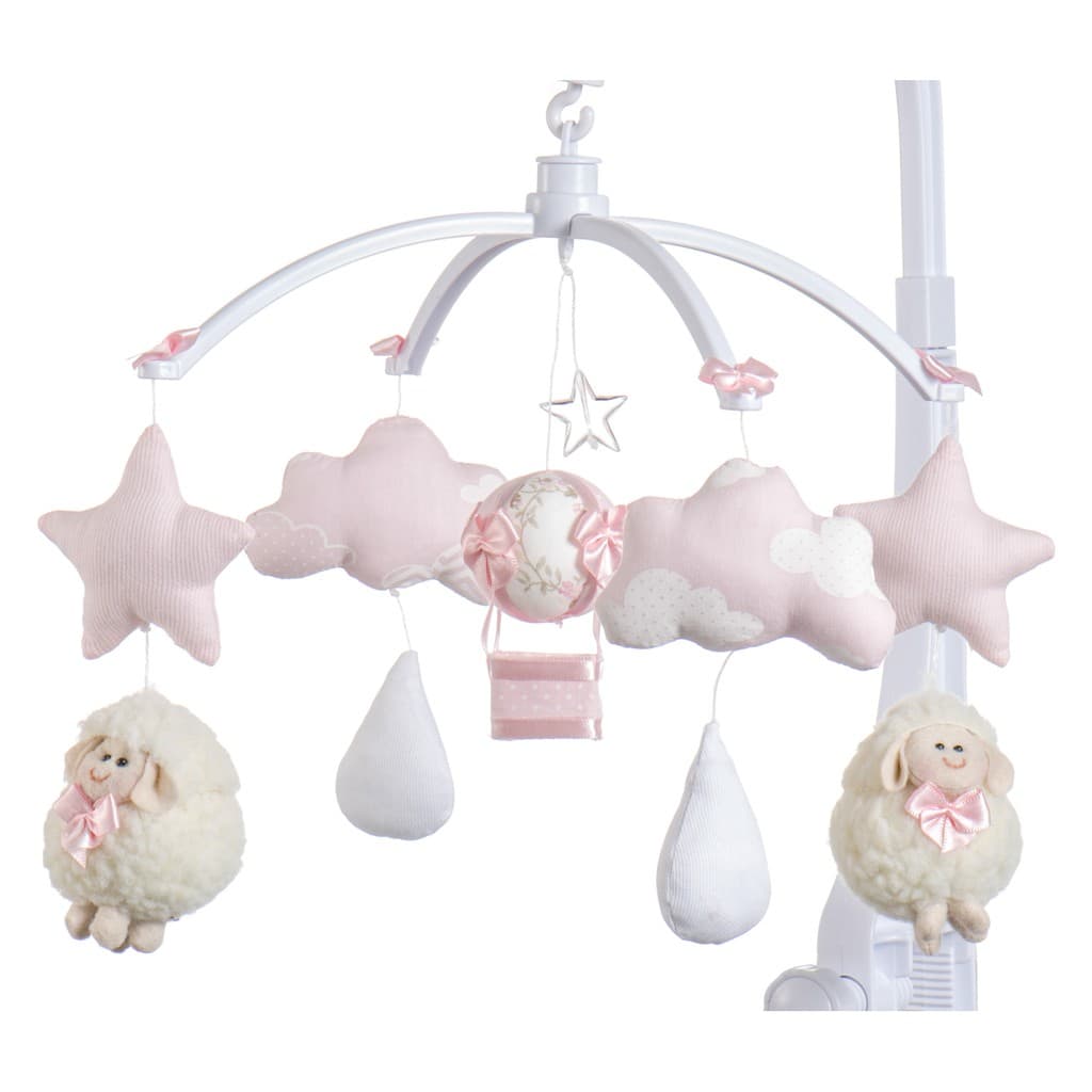 Móbile Berço Bebê Musical E Giratório Ovelinha Rosa Menina Brinquedo Para Berço Envio Imediato