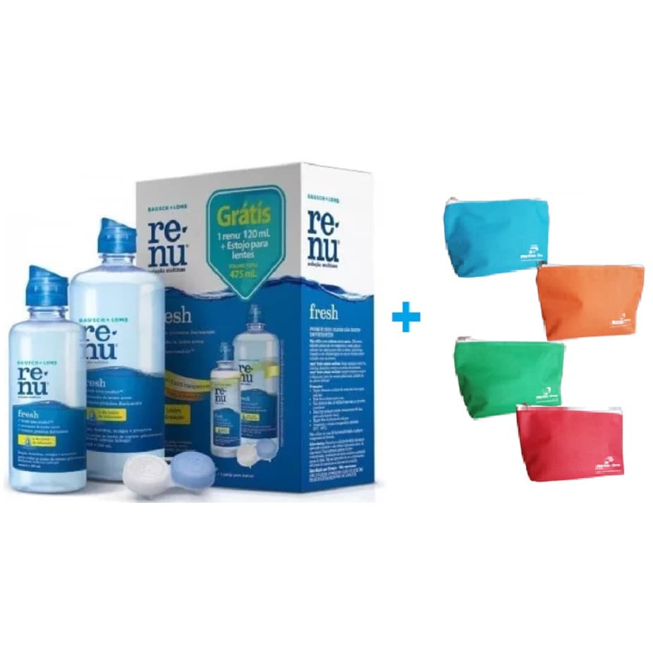 Kit Renu 475ml / Solução de Limpeza Para lentes de Contato com Necessaire e estojo