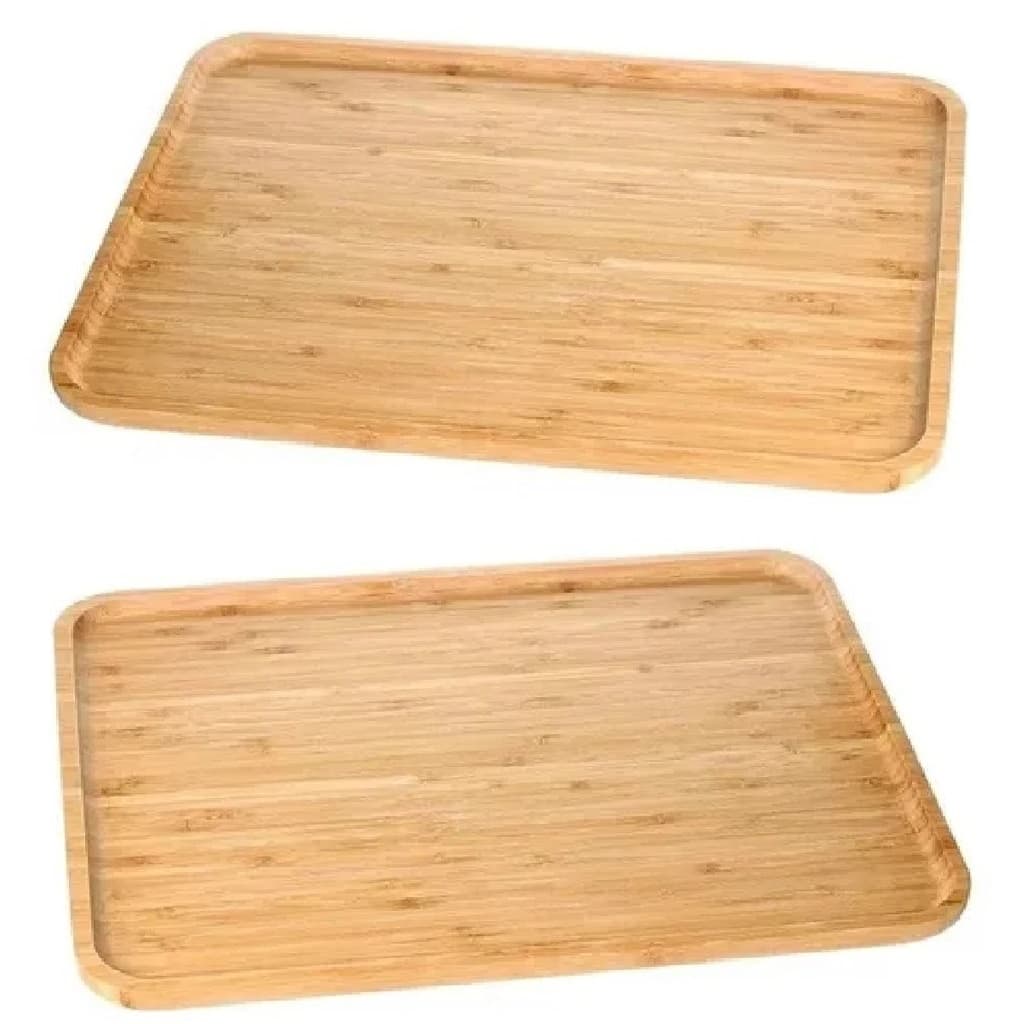 2 Bandeja de Bambu Retangular Churrasco e Decorar 24x14 Cm Your House