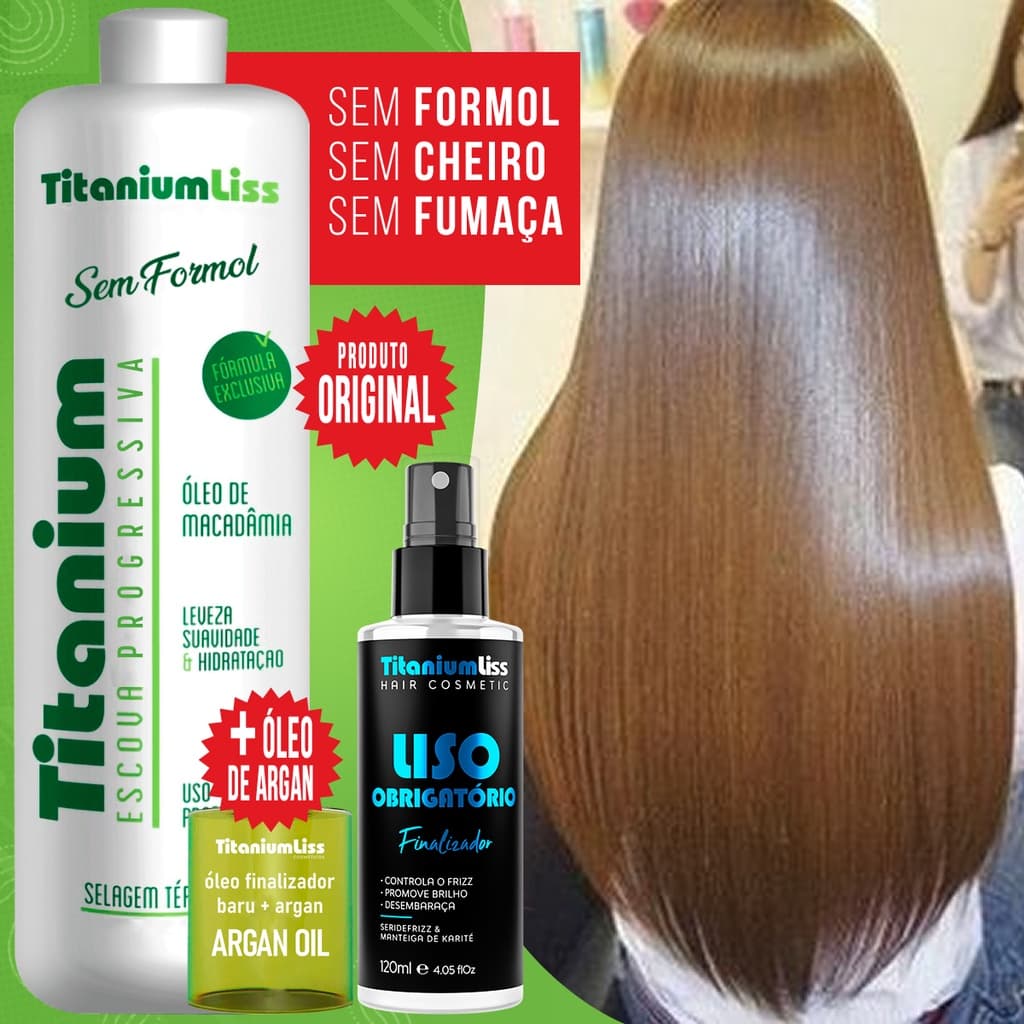 Progressiva Sem Formol Titanium Liss + Liso Obrigatório Protetor Térmico +  Óleo Argan