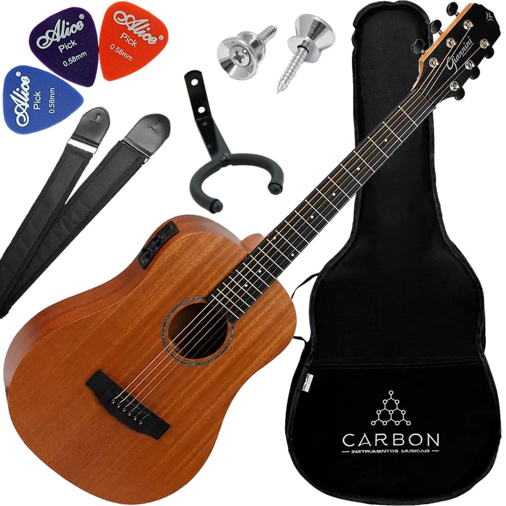 Kit Violão Giannini Baby Aço Elétrico Gtg36s Walnut Satin Eq Vx04