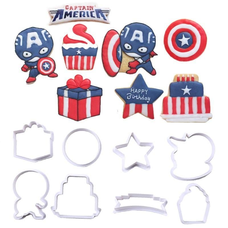 Kit Cortador Molde Capitão América Vingadores Marvel Biscuit Pasta Americana Confeitaria - C4273