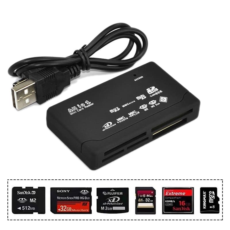 Leitor USB Universal Tudo Em Um De Cartão De Memória Mini Externo SDHC Micro M2 MMC XD CF TF Vara