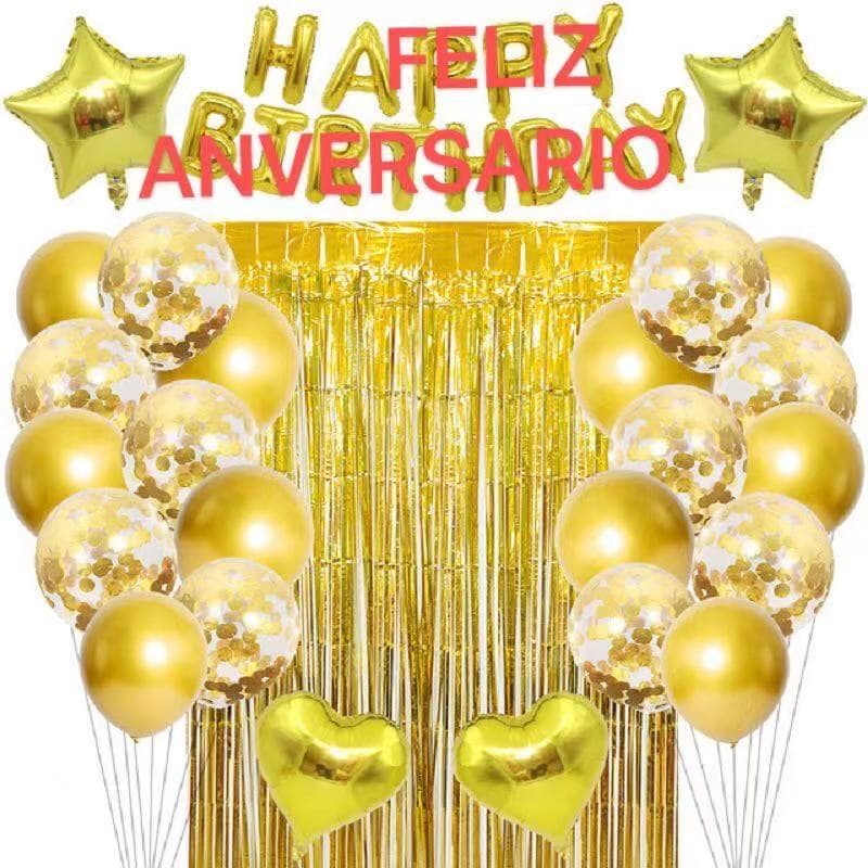 KIT29 Balao de festa /LETRA DE FELIZ ANIVERSARIO COM12 Polegadas COM 2 Balões Estrela
