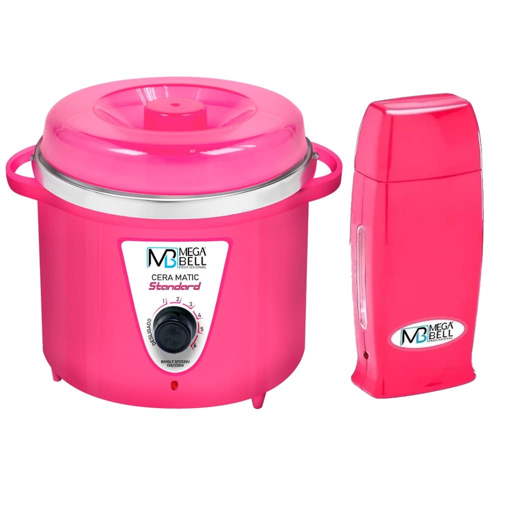 Kit Panela Depilação Termocera 700g Sem Refil Toda Rosa + Aquecedor de Cera Roll-on Todo Rosa