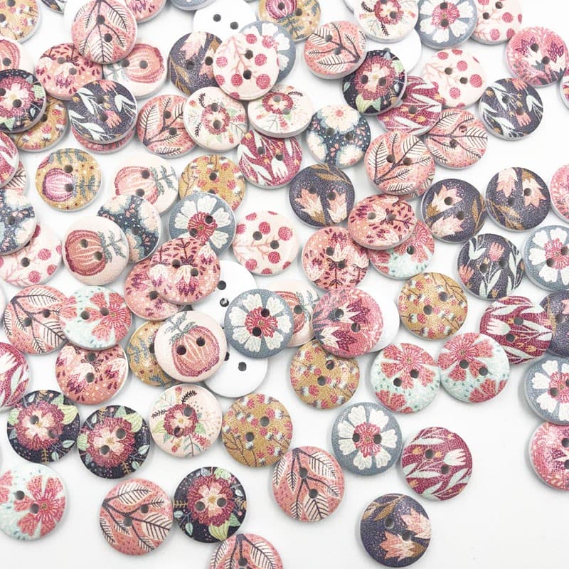 100 Pçs 2 Furos Botões De Flores Mistas Para Bordado Artesanato Scrapbooking DIY Costura Decorativa Botão Das Crianças R