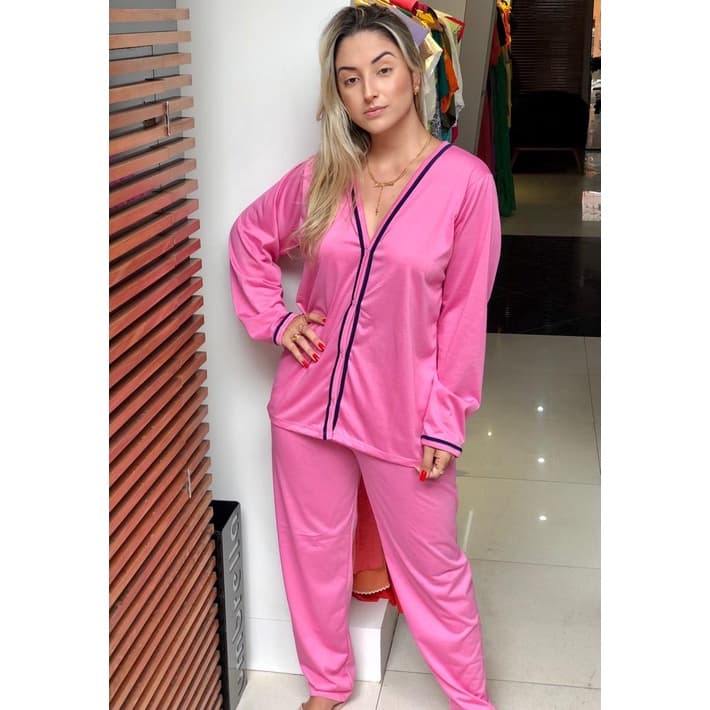 Conjunto Pijama de Frio com botões, estampado Pijama Inverno manga cumprida cirurgico Barbie