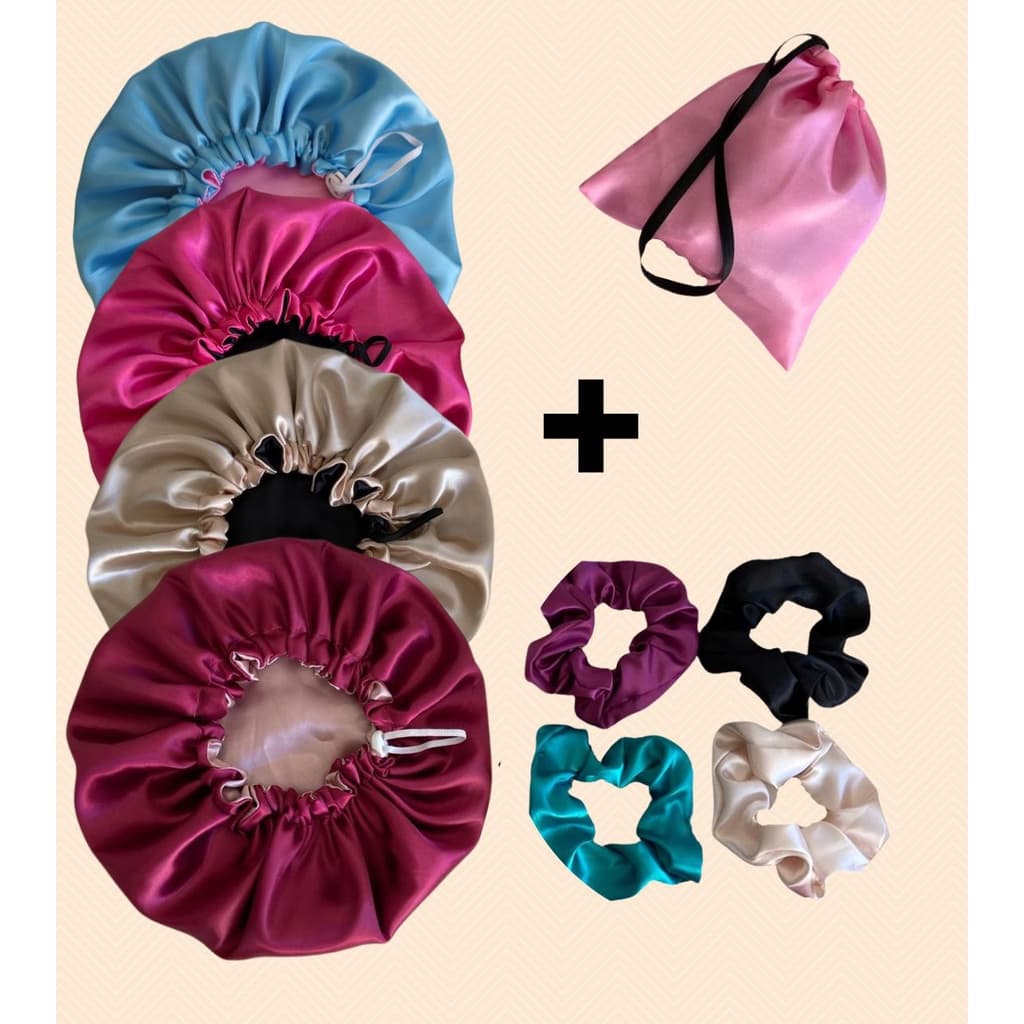 Touca de Cetim + Bag Surpresa com 4 Xuxinhas/Scrunchie
