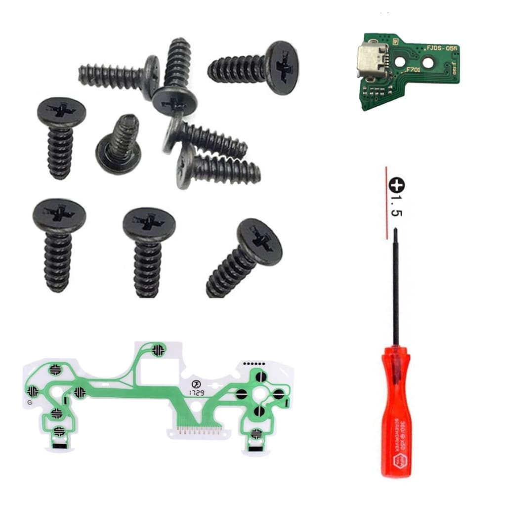 Kit  Ps4 10 Parafusos Controle PS5 PS4 PS3 PS2 + Chave Philips + Placa JDS 050 + Pelicula Jds 050