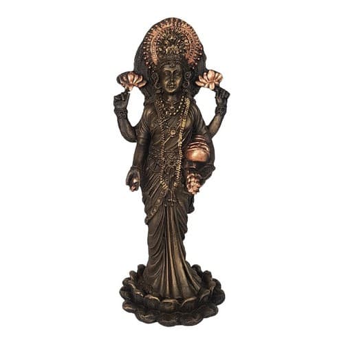Lakshimi C/ Jarro Na Flor De Lotus estatua decoração resina