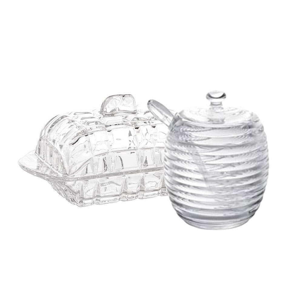 Kit Manteigueira Cristal + Açucareiro de Cristal com Colher