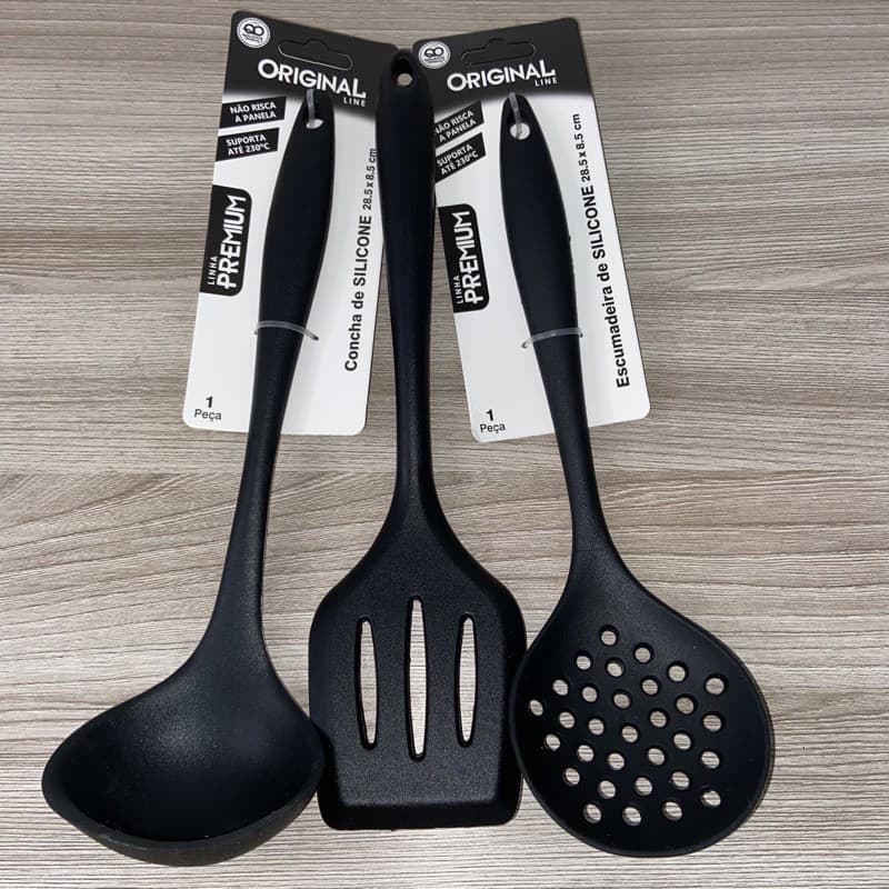 Kit de Silicone 3 Peças - Concha de Silicone + Escumadeira de Silicone + Espátula vazada  de Silicone Grande
