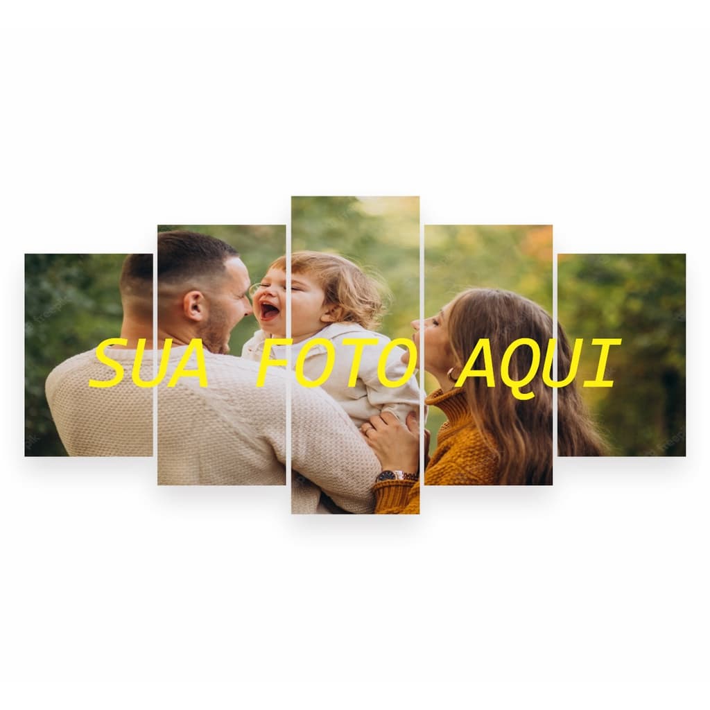 Quadro Decorativo Grande Personalizado Com Foto 150 x 65 Mosaico 5 Peças