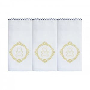 Kit 3 Fraldas de Ombro Bordada Urso Arabesco Dourado Tecido Toalha Fralda Dupla 100% Algodão