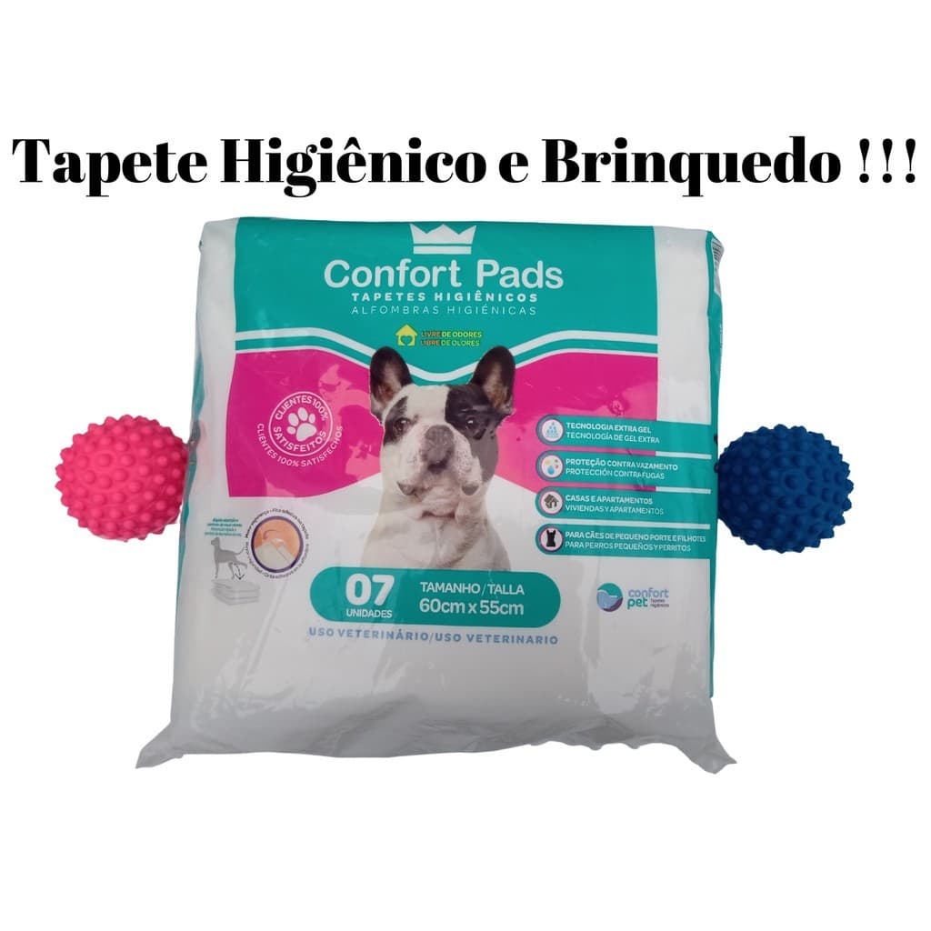 Tapetes Higiênico Confort Pads, livre de odores na casa e apartamento + Brinquedo Bolinha Cravo, Para Caes Cachorros, Gatos filhotes PET acessorio para filhote, cachorros, Dog,