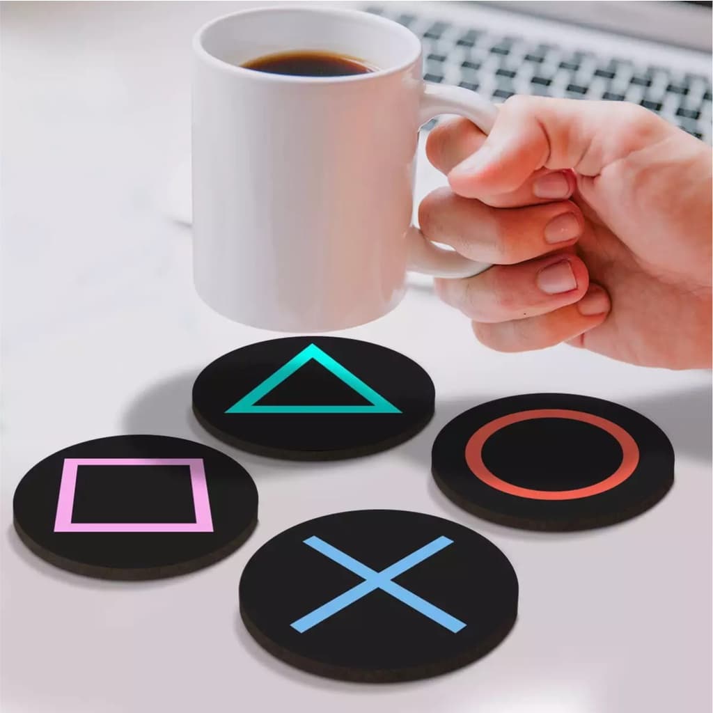 Porta Copos PlayStation Látex Botões Controle PS4 PS5 PS2 PS3 Gamer Antiderrapante 4un