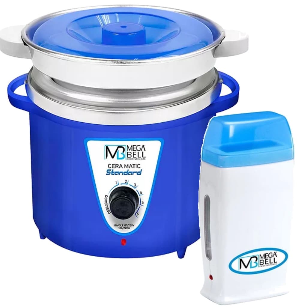 Kit Panela Depilação Termocera 900g Com Refil Corpo Azul + Aquecedor de Cera Roll-on Azul