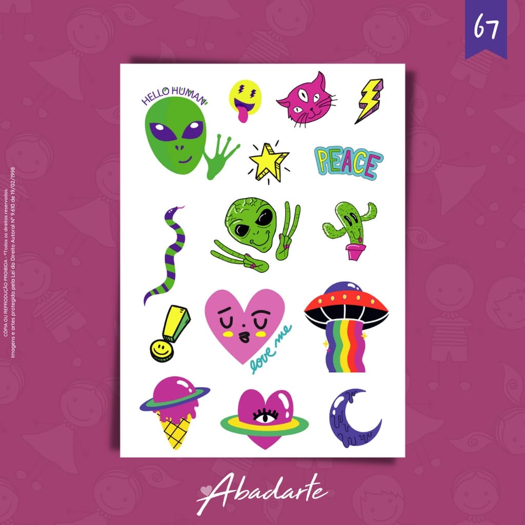 Tatuagem temporaria infantil | tattoo | criança | et | brinquedos | espaço (cartela 67)