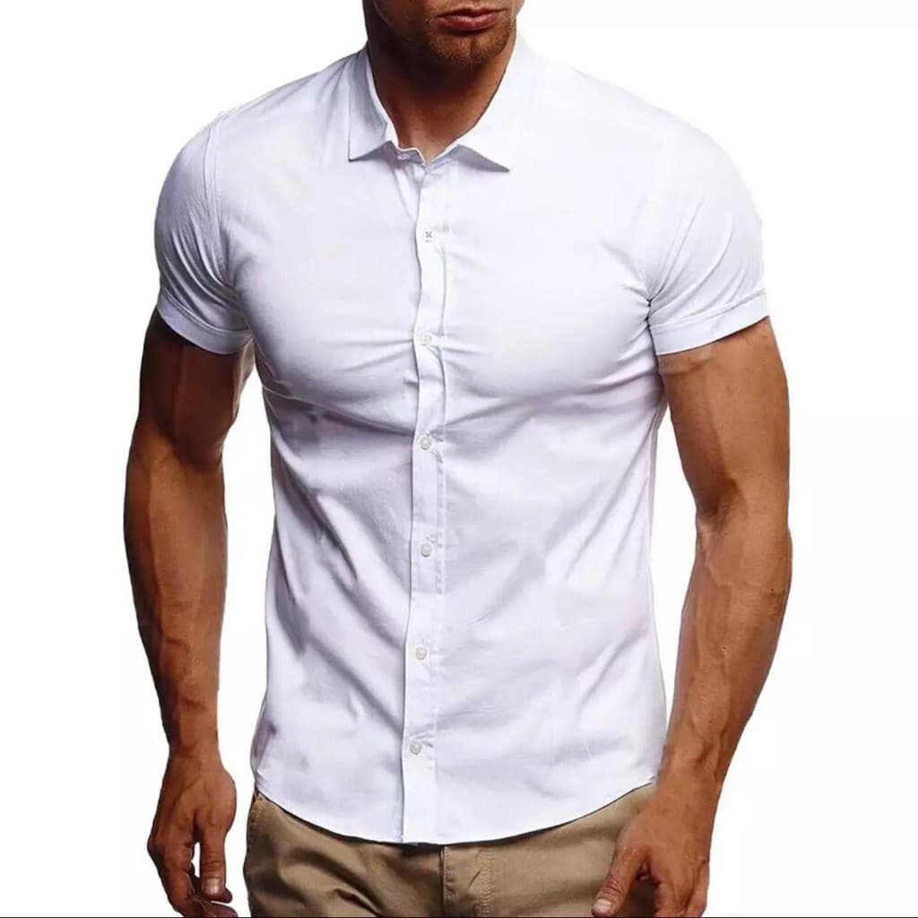 Camisa Masculina Manga Curta Slim Fit Luxo  Branco Pronta Entrega