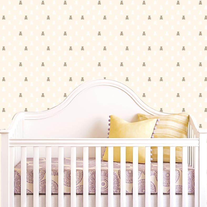 Papel de Parede Adesivo Infantil Mini Ursos Bege E Marrom Quarto de Menina e Menino 3mx50cm