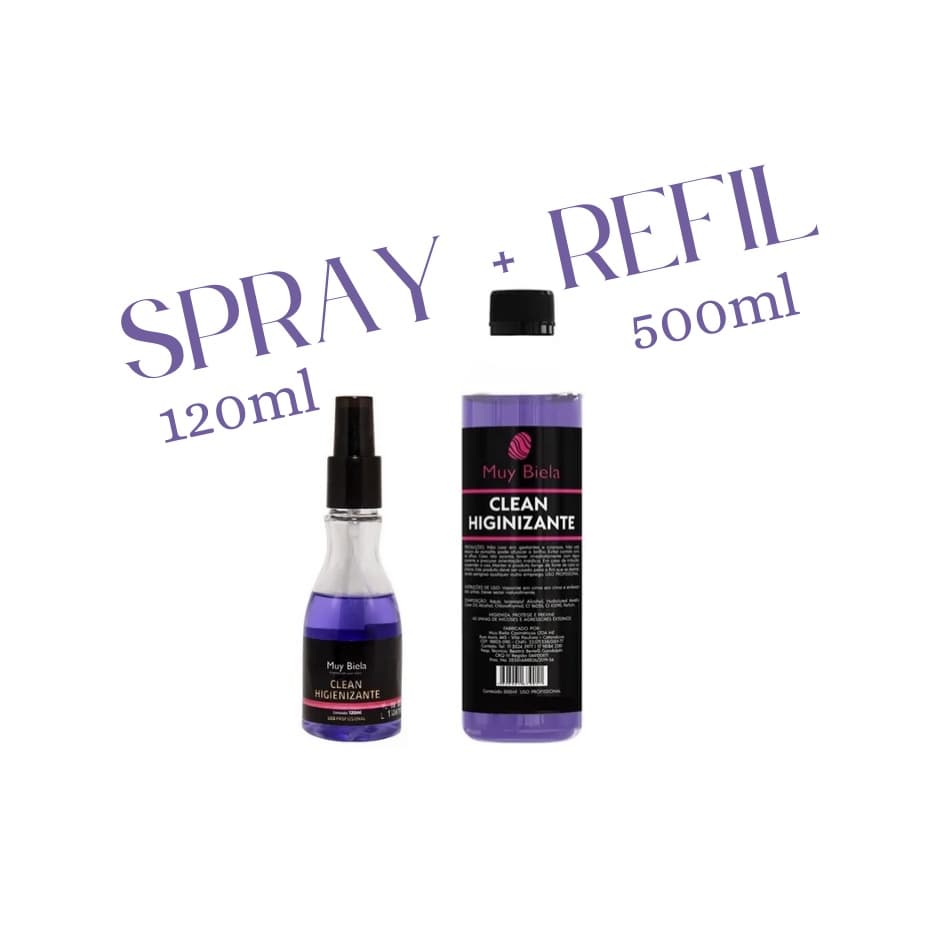 Kit Prep Spray + Refil Higienizante Para Unhas Muy Biela