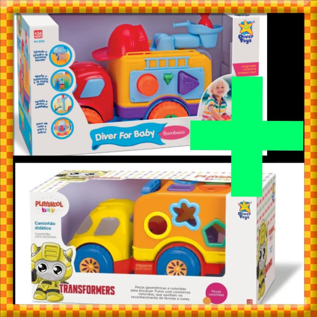 CAMINHAO BOMBEIRO DIVERTOYS + CAMINHAO DIDATICO PLAYSKOOL