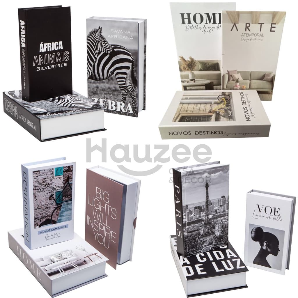 Conjunto Caixa Porta Objeto/ Livro Decorativo Com 3 Peças
