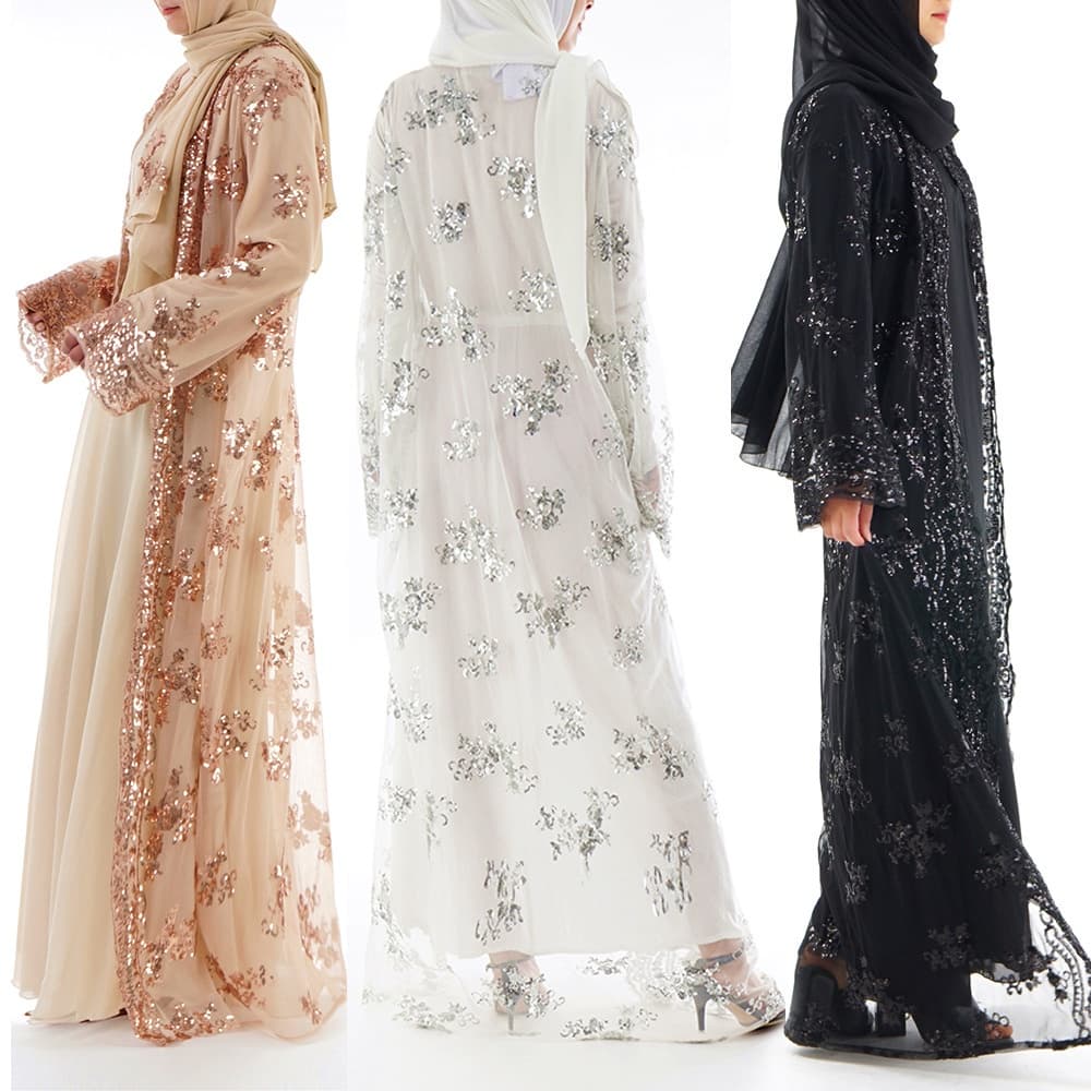 Vestido Muçulmano Abaya Manga Longa De Lantejoulas Bordado Dubai Vestidos De Verão Robe Casamento Kaftan Outwear