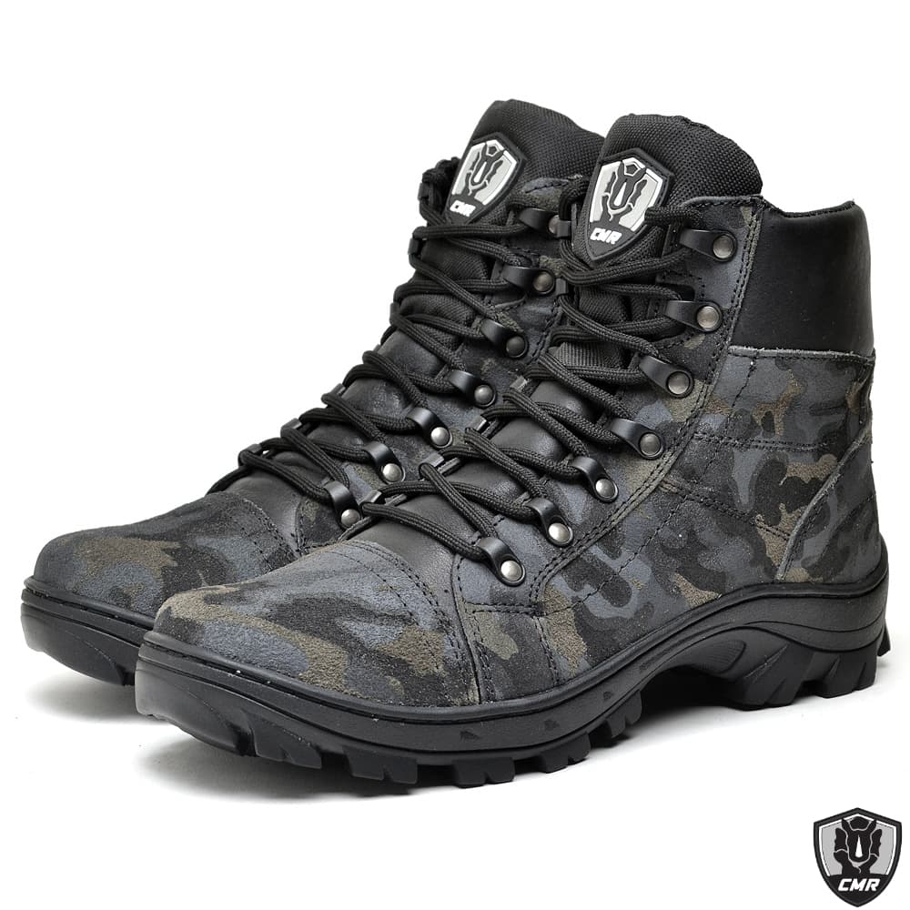 Bota Coturno Couro Camuflada Masculina Tática Exército Militar Locker Cmr Shoes