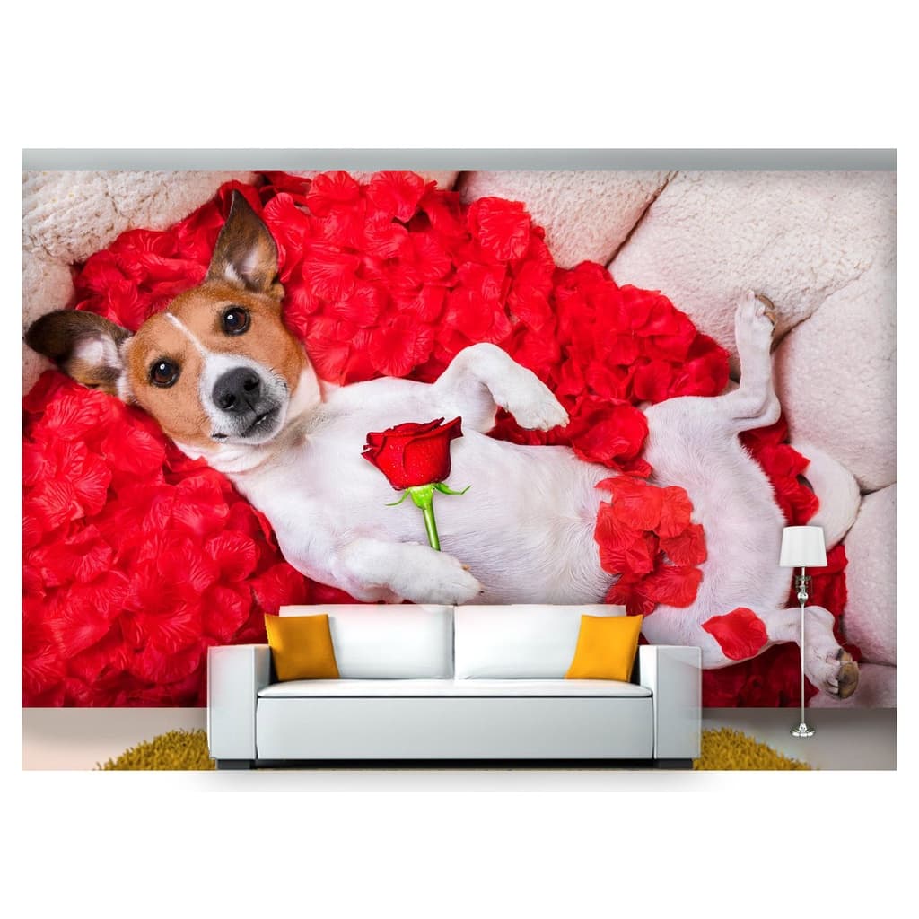 papel de parede Animais cachorro rosas 3D 6m² ANM174