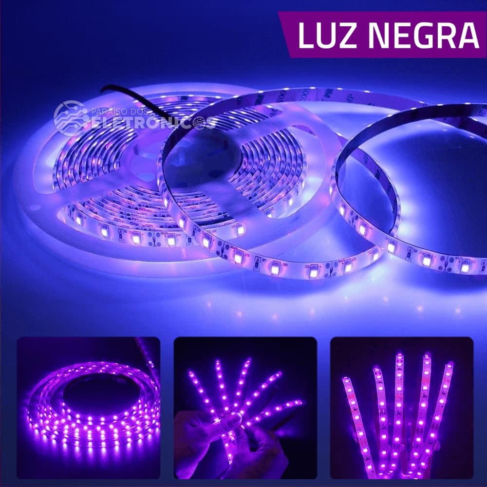 Fita Led Uv Ultravioleta Luz Negra Com 2 Metros e 120 LEDs USB - 194887