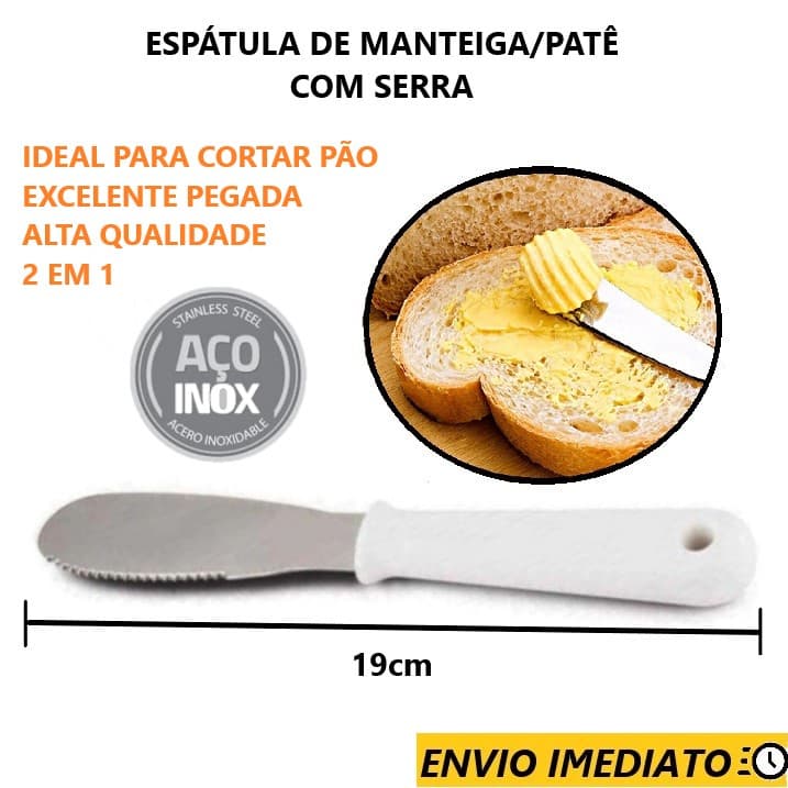 Espátula Manteiga Patê Faca Serra Pão Aço Inox Mesa posta Geleia Serrilhada