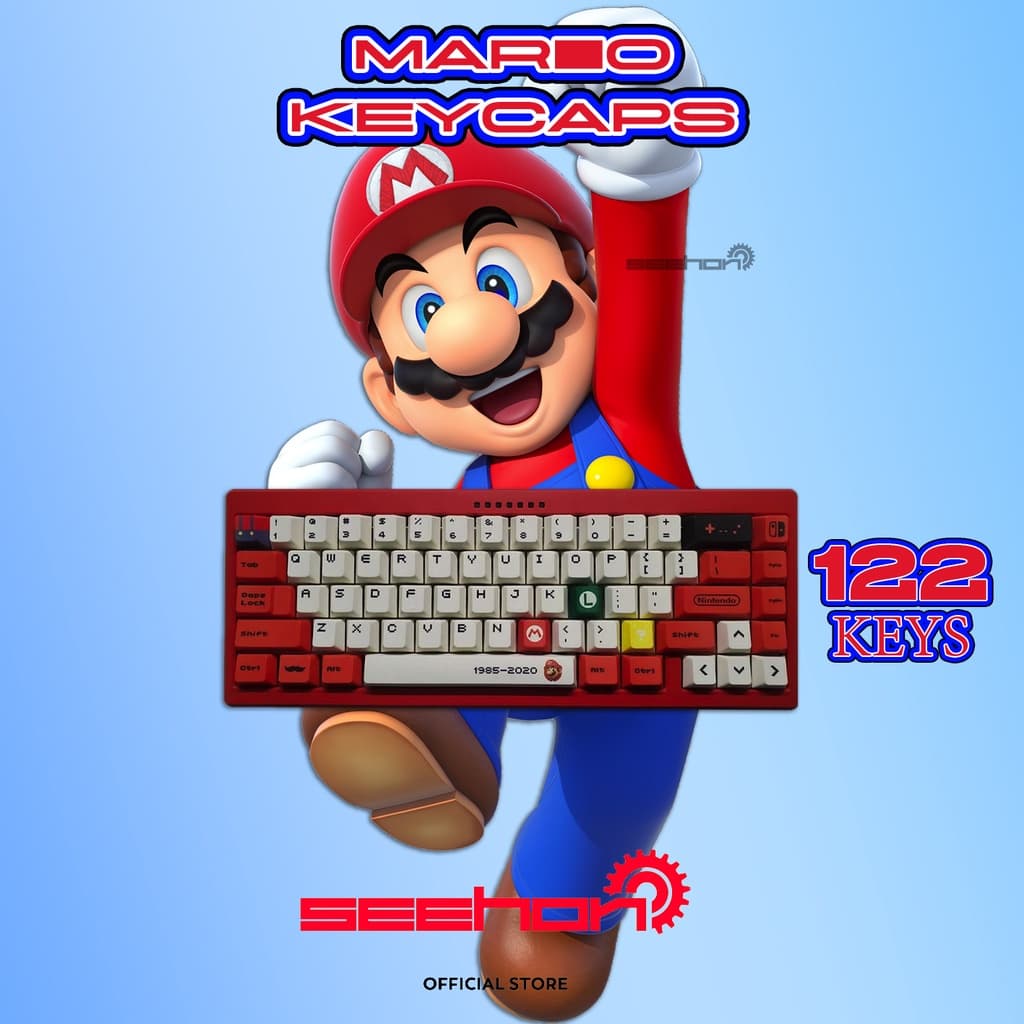 「 SEEHON Oficial STORE 」 PBT Super Mario Teclas 122pcs OEM/XDA Fofo Amarelo Vermelho Servido Tinta De Teclado Mecânico Sub