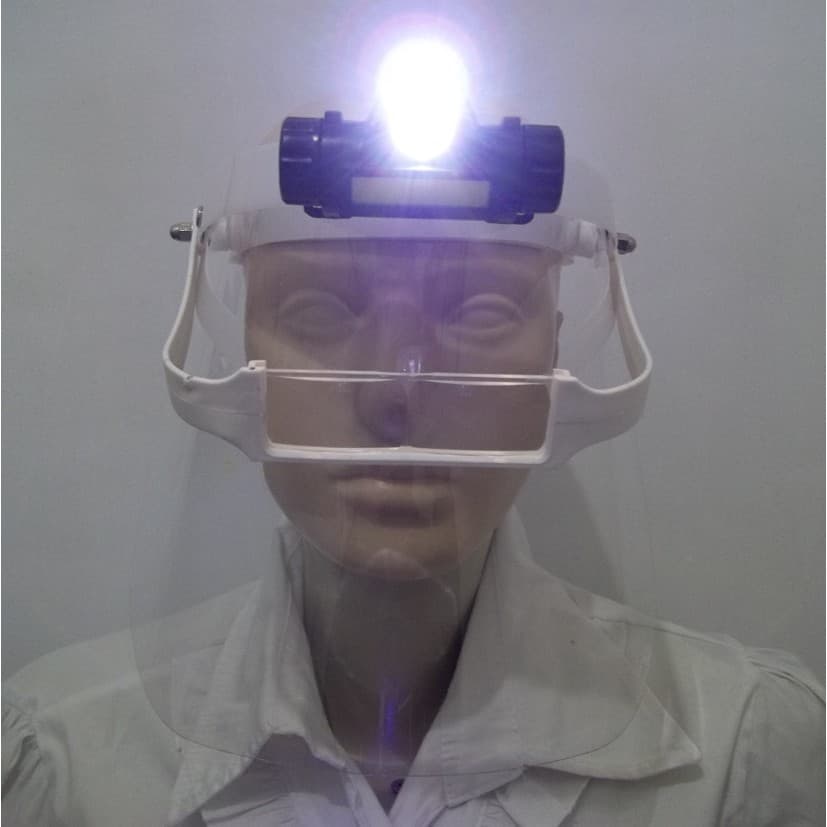 Face Shield Protetor Facial com Lupa De 4 Lentes + Luz de LED Auxiliar Removível  Máscara